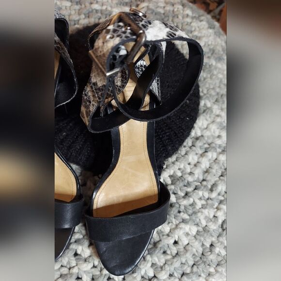 SCHUTZ Ankle Wrap Snakeskin Leather Block Heels - Picture 7 of 12